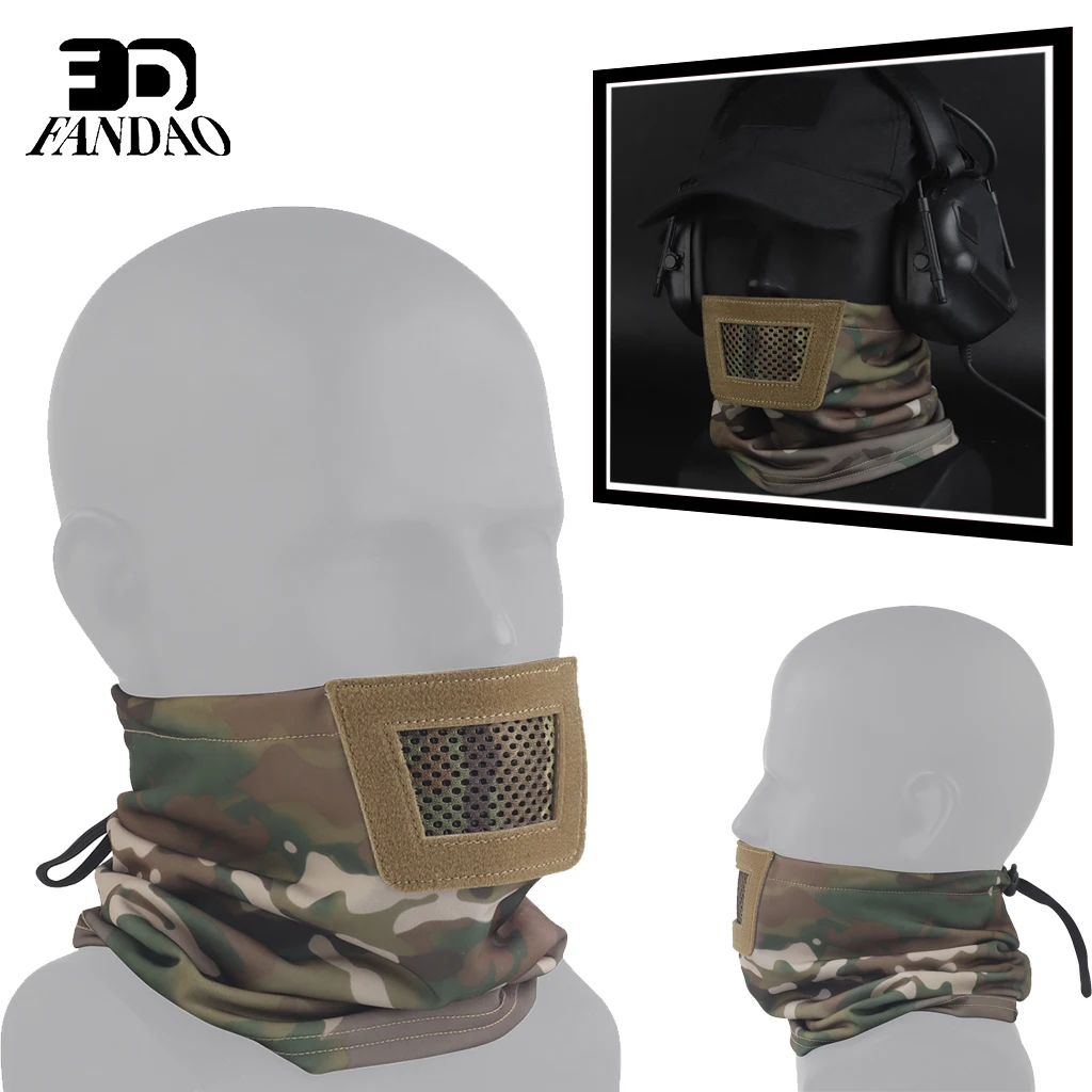 Airsoft Half Mask, Multicam Breathable Mesh Tactical Masks, Hunting Headband Protective Gear, for Paintball Shooting Cycling