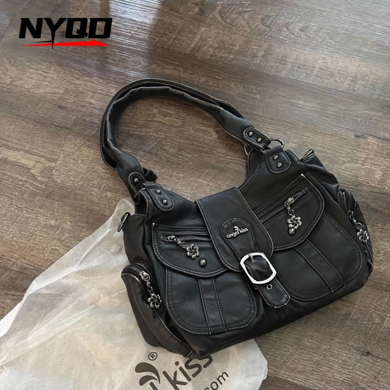 

Женские винтажные сумки Y2K через плечо, вместительные, с множеством отделений, из мягкой кожи, повседневная сумка