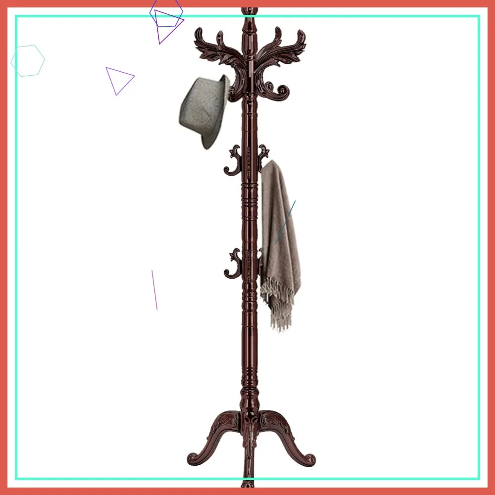 

Sturdy Wooden Coat Rack with 14 Hooks, Natural Birch Freestanding Hall Tree for Entryway