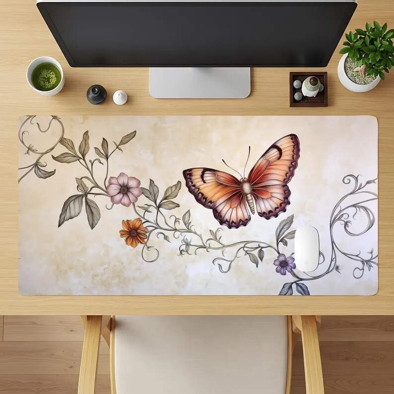 

Retro Butterfly Desk Mat, Non-slip and Waterproof Mouse Pad, Cute Gaming Desktop Decoration Mat, A Perfect Gift for Friends.