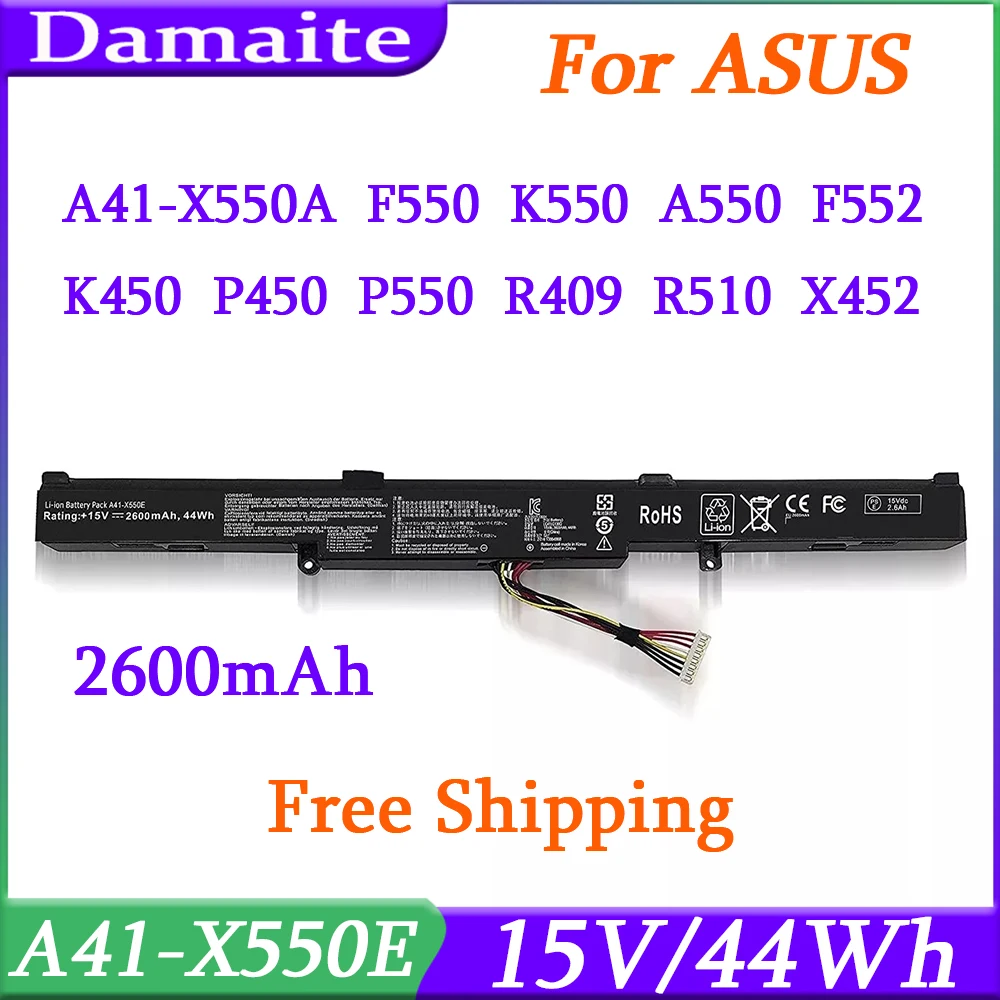 

A41-X550E 15V 44Wh Laptop Battery for ASUS X450 X450E X450J X450JF X751M X751MA X751L X750JA A450J A450JF A450E F450C F450V