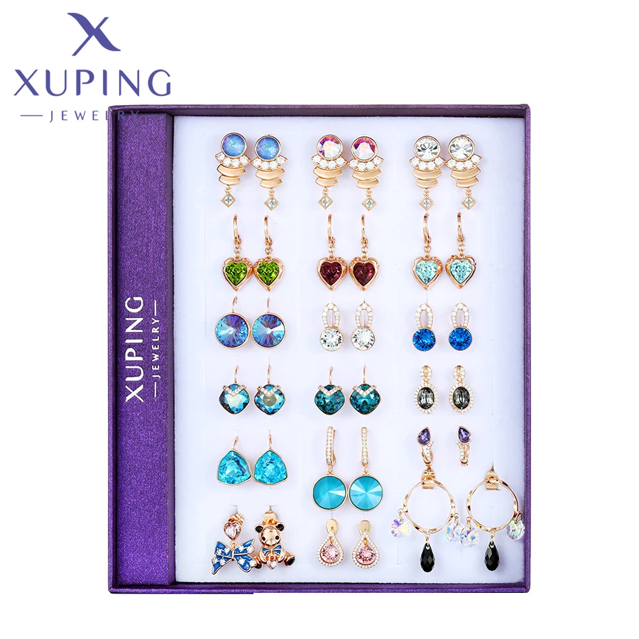 Xuping Jewelry New Arrival Mixed Model Box Pupular Huggies Stud Crystal Earrings for Women Party Gifts