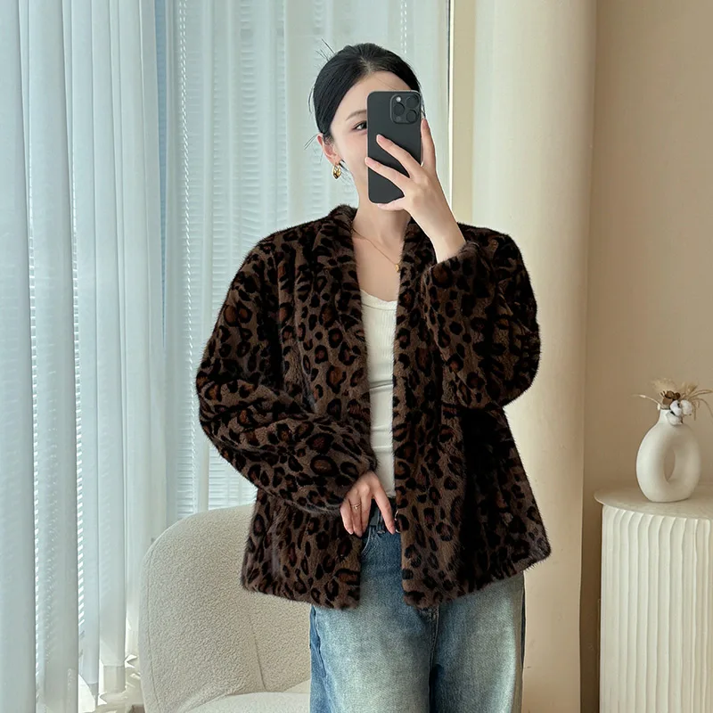 100% Whole Mink Fur Jacket Woman Luxury Leopard Printed Short Real Fur Coat Winter Clothes for Women Furry Jackets 2025 шуба