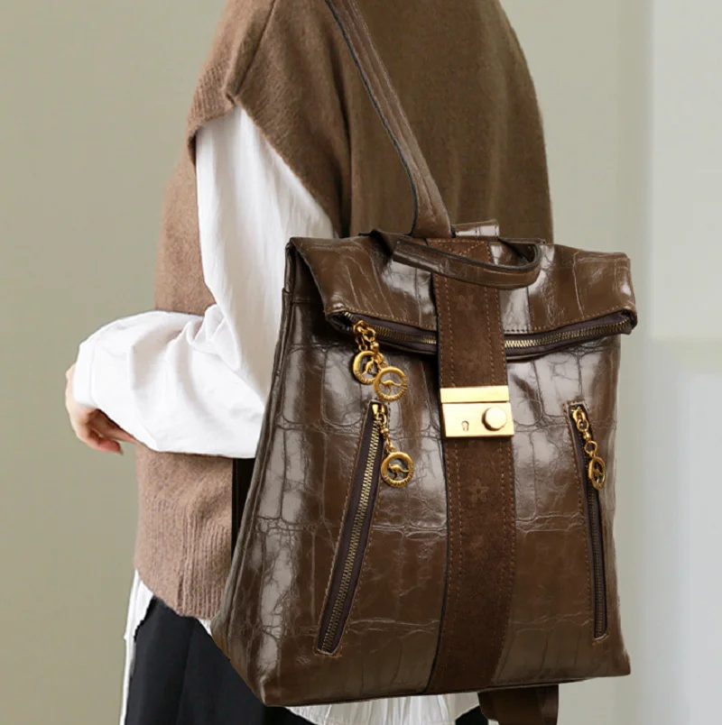 2026 New Fashion Luxury High Quality Leather Travel Backpacks Women's Large Capacity Shoulder Bags Totes Notebook School Bag