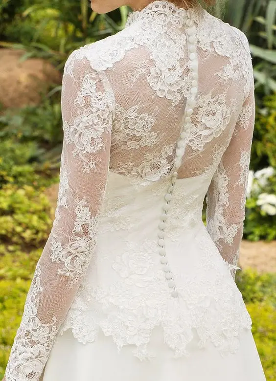 Robe de mariée trapèze en dentelle, manches longues, blanche, ivoire, longueur au sol, élégante, 2020