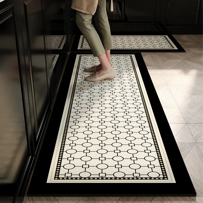 Modern Kitchen Carpet Mat Rug Home Decoration Geometric Stripes Circle Chain Pattern Floor Mat for Stove Area Minimalist Design