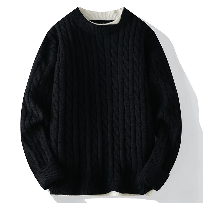 

Faionable Thiened Round Ne Мужской вязаный свитер Осень-зима Новый Sle Twist Fake из двух предметов Персональный молодежный повседневный свитер ...