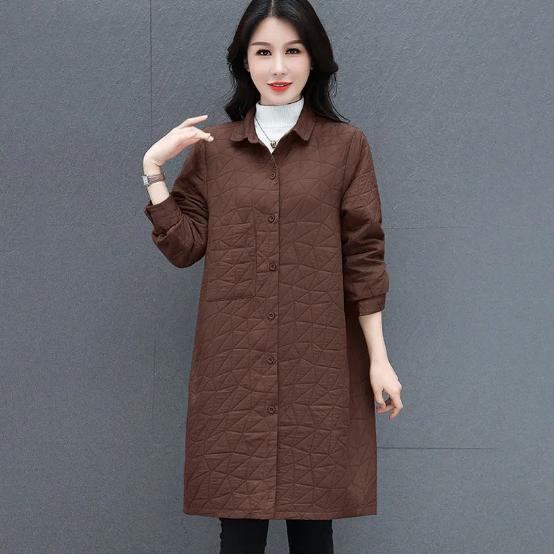 New Spring Autumn Light Thin Padded Jacket Female Long Down Cotton Coat Middle-aged women\'s Loose Rhomboid Casual Cotton Clothes