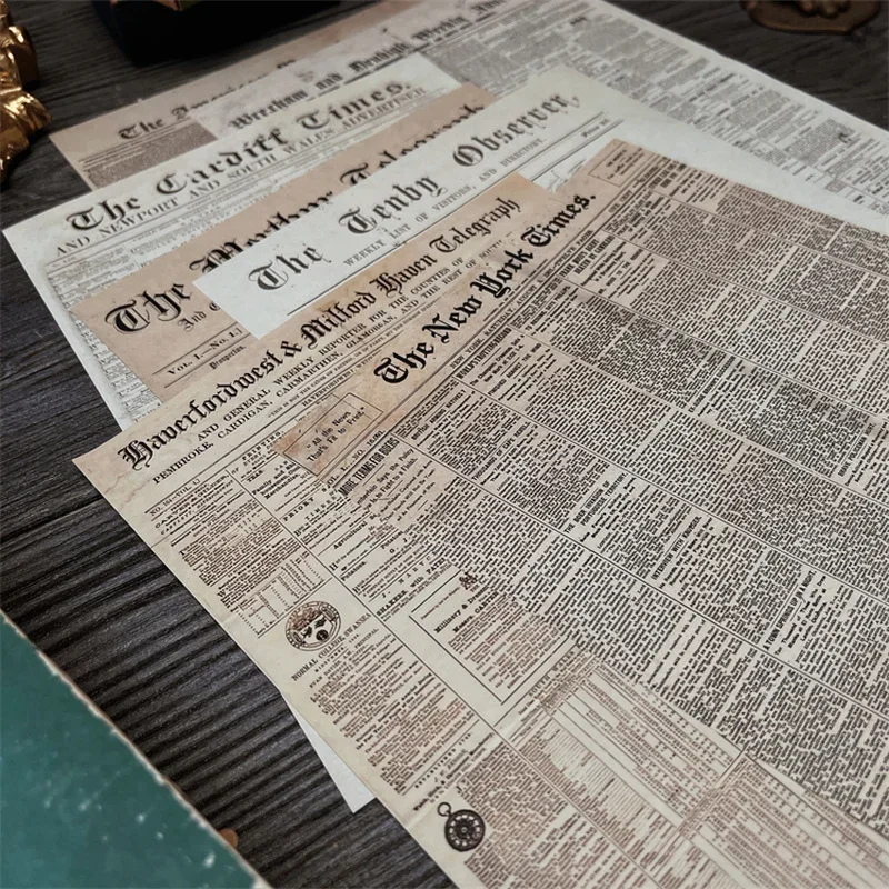 8 Sheet Vintage Newspaper Decorative Craft Paper Junk Journal Ephemera Retro Background Paper Diary Scrapbooking Material A5