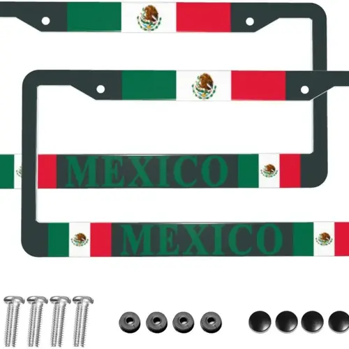 멕시코 국기 번호판 프레임, 멕시코 국기 애국 스타일, 멕시코 블랙 번호판 프레임 커버, 전면 플레이트 프레임, 2 개 