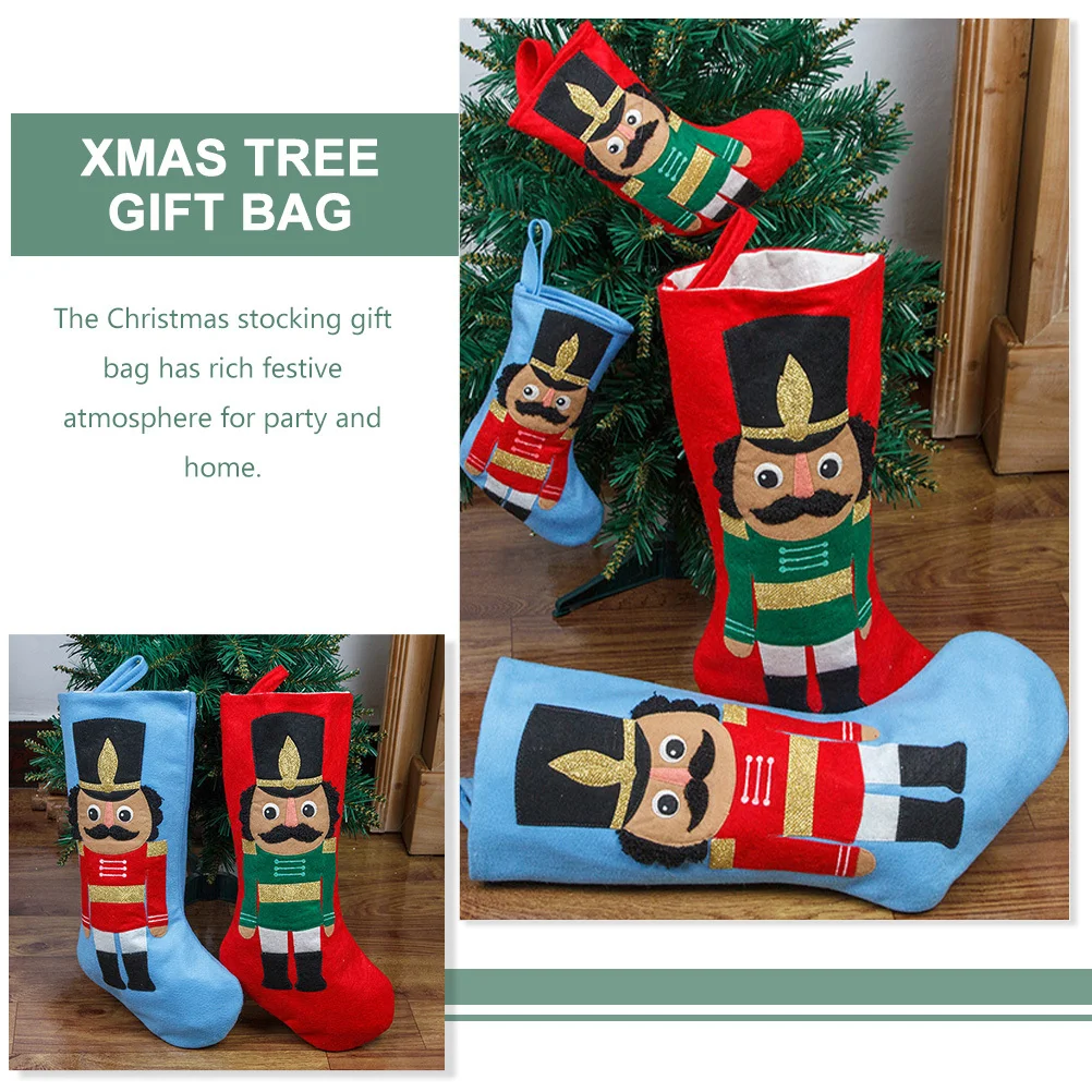 

2Pcs Nutcracker Soldiers Felt Christmas Stocking Candy Packing Bags Xmas Tree Hanging Ornaments Felt Stocking Candy Packing Bags
