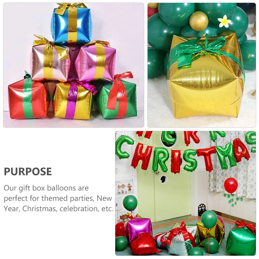 

4 Pcs Balloon Decorative Gift Box Holiday Balloons Christmas Filling Square Shaped Aluminum Film
