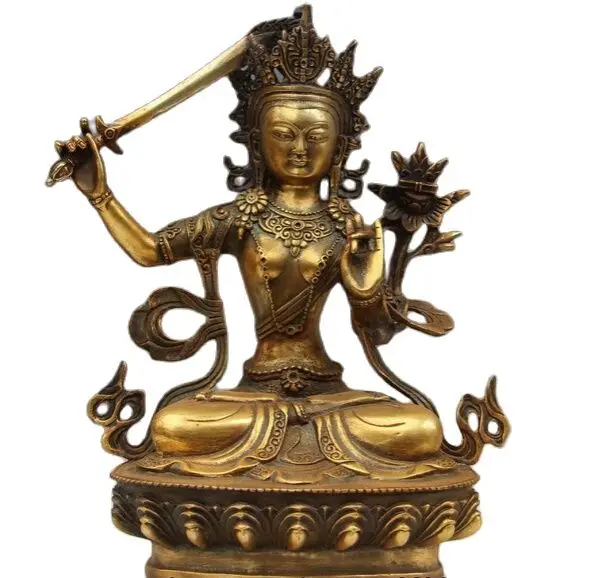 

Tibet Buddhism Bronze Copper Gild Manjusri Bodhisattva Kwan-Yin Guan Yin Statue