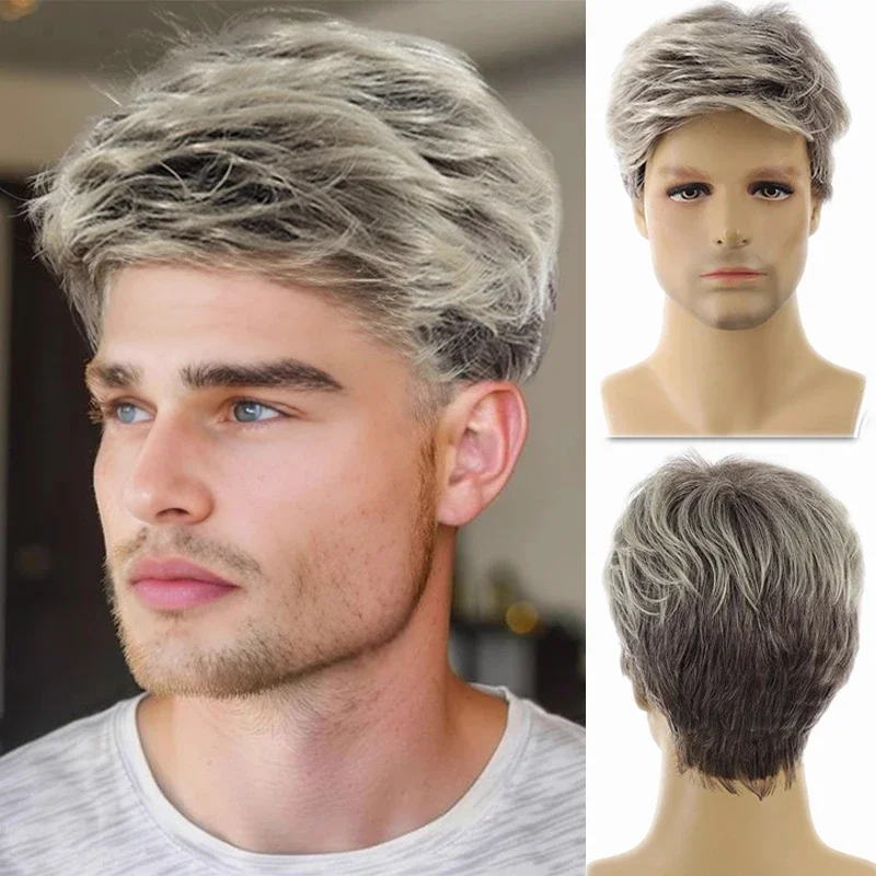 

Short Natural Curly Hair For Male Young Men Heat Resistant Fiber Synthetic Wigs Daily Use Wig