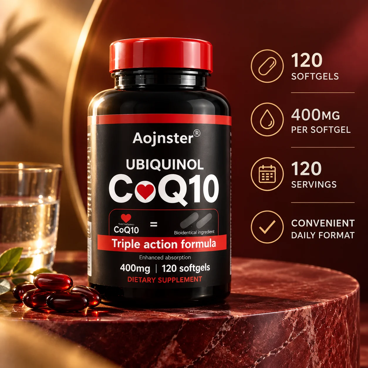 アオジンスター ウビキノール CoQ10 400mg、心臓の - Coq10 Ubiquinol Softgel のレビューと価格