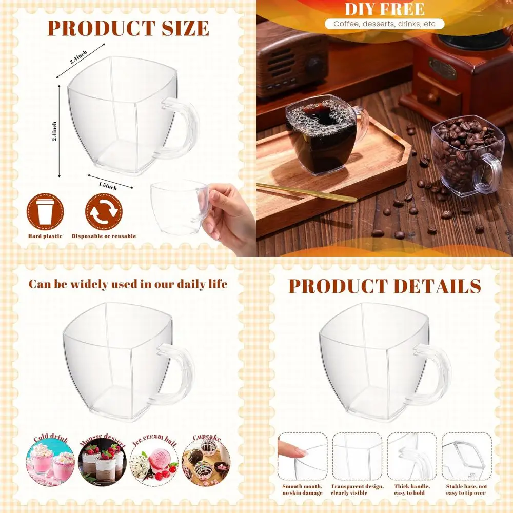 

100 Pack 5 oz Clear Plastic Mini Tea Cups with Handle, Reusable for Parties & Weddings