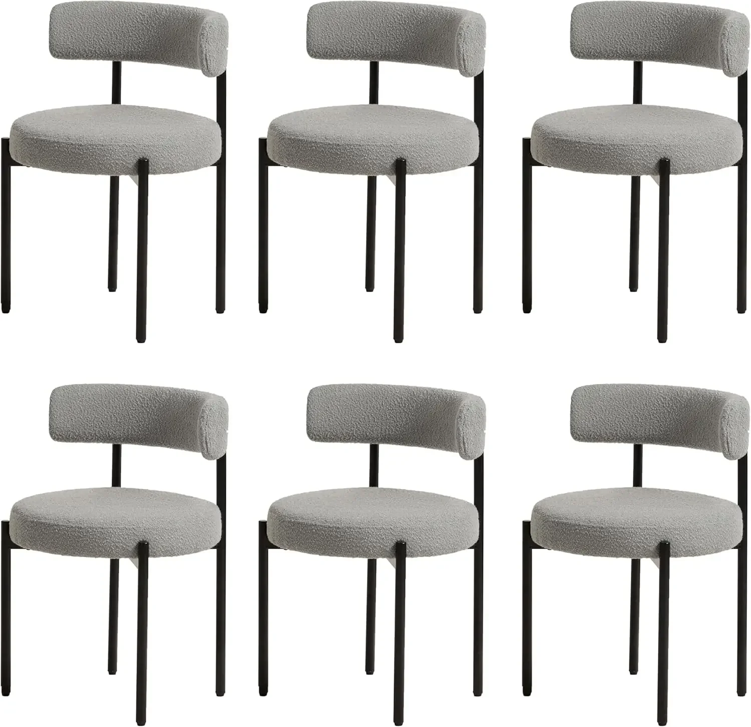 

Grey Dining Chairs Set of 6,Boucle Dining Chairs,Upholstered Kitchen and Dining Room Chairs,Mid-Century, Black