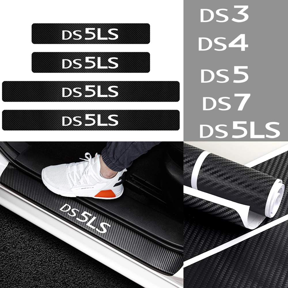 

4pcs Carbon Fiber Car Door Sill Threshold Protector Stickers Anti Scratch For DS DS4S DS5 5LS DS3 DS4 DS6 DS7 DS9 WILD E-Tense