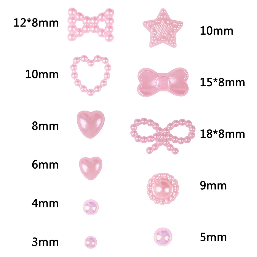 500 Uds. De dijes variados de dibujos animados para uñas, resina 3D, lazo rosa, forma de corazón, parte posterior plana, decoraciones artísticas para uñas, accesorios para decoración de uñas DIY