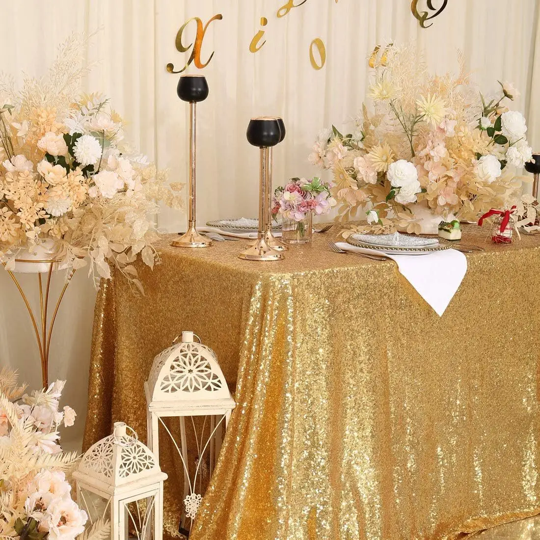 Sequin Tablecloth Sparkly Rose Gold Event Party Supplies Fabric Decorations for Holiday Wedding Birthday Christmas Cloth Decor