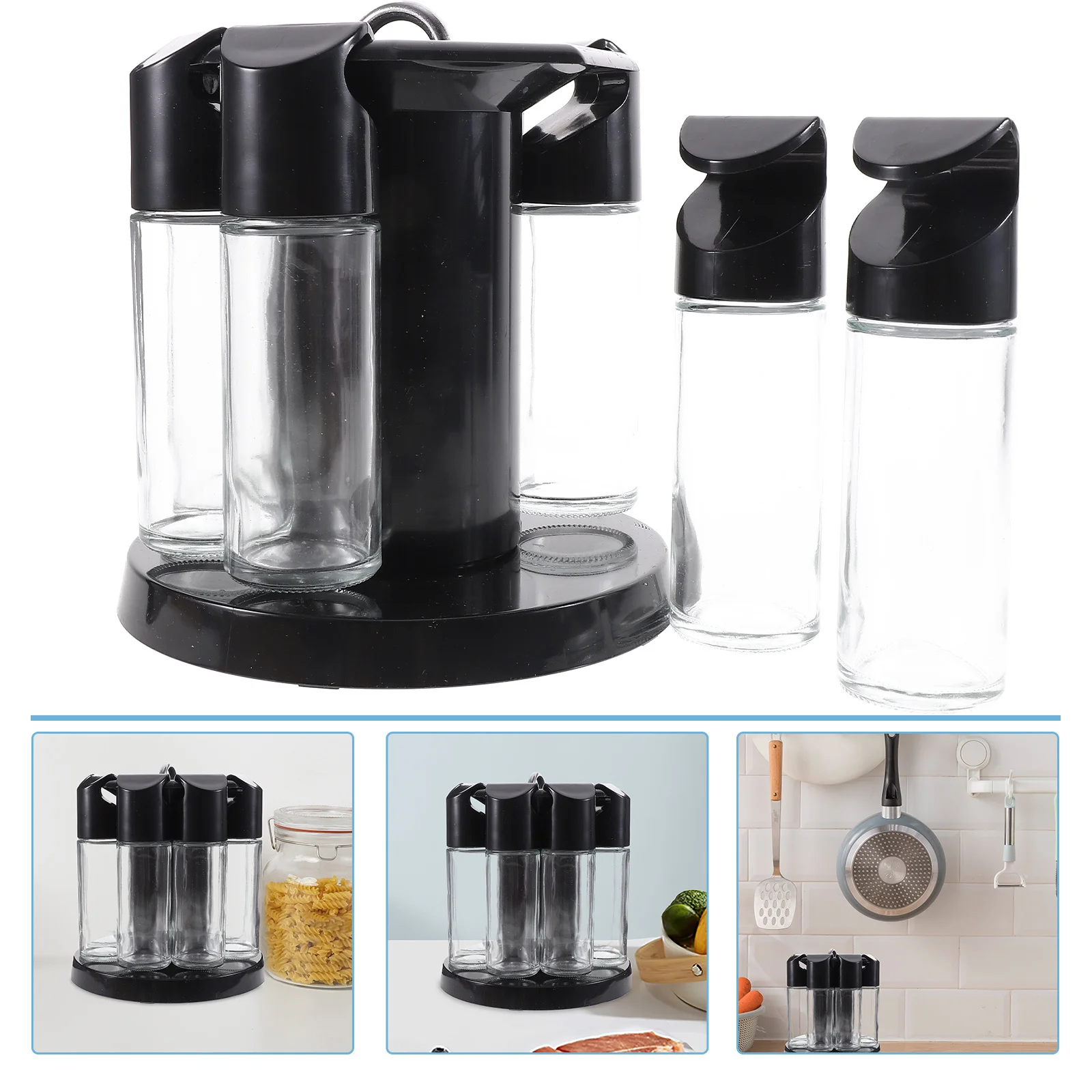 

1Set 9-in-1 Rotating Cruets Kitchen Seasoning Bottles Hanging Hooks 360-Degree Design Rotating Cruets Seasoning Bottles