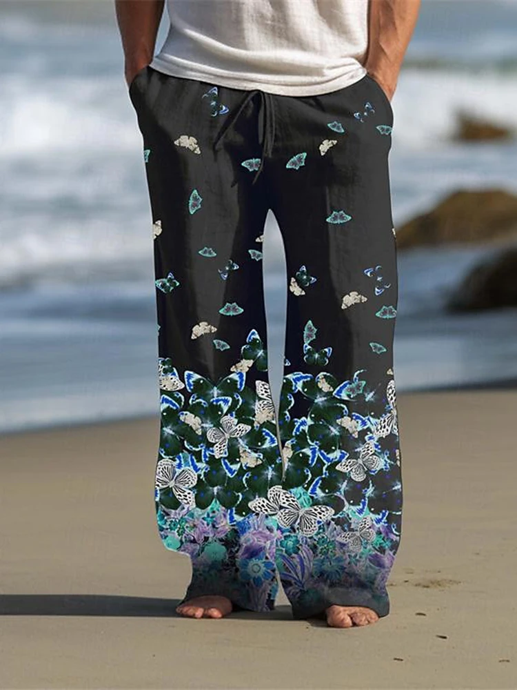 

Harajuku Street Fashion Trendy Men's Casual Trousers, Butterfly Flower 3D Printed Men's Casual Trousers, Simple And Versatile