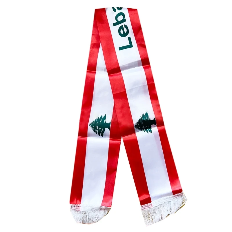 Double Sided Lebanon Flags Sash Scarf for Wedding Celebration Neck Accessories Lebanon National Flags Scarf for Holiday