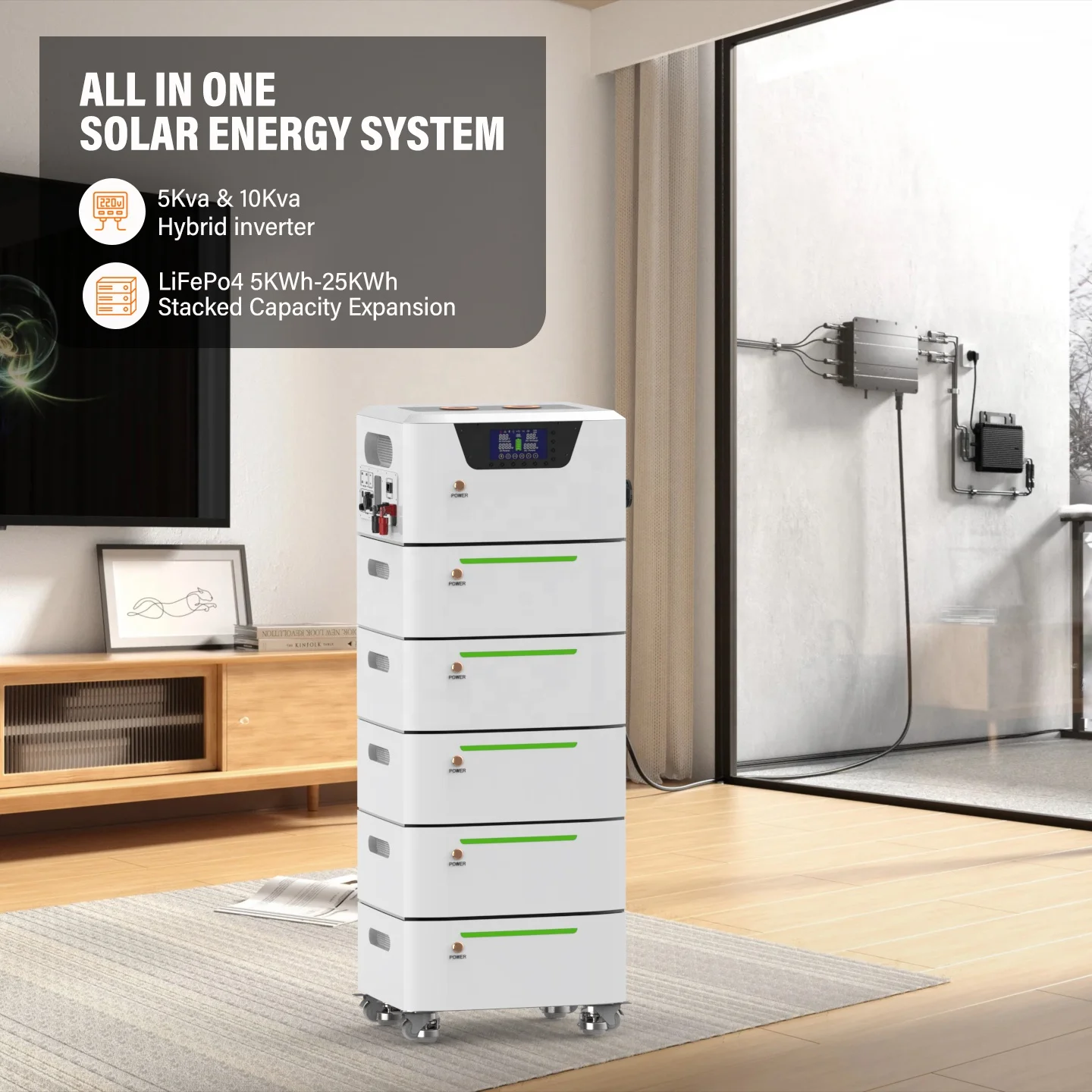 5KVA Hybrid Grid Inverter 5kWh 10kWh 15kWh 20kWh 25kWh  Stackable Energy Storage Solar System