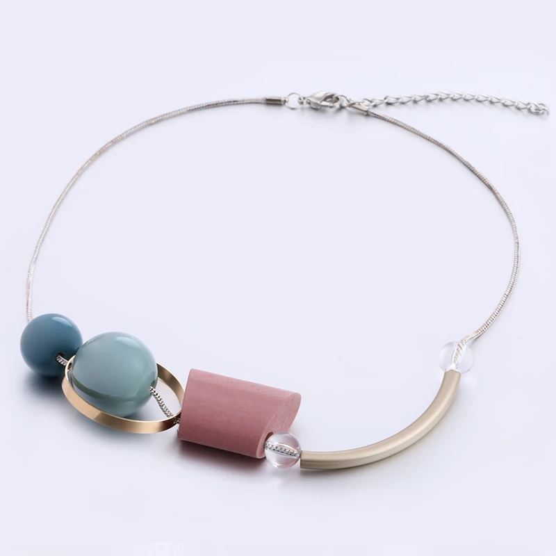 Multi Color Acrylic Beads Statement Necklaces Pendants Geometric Wood Beaded Clavicle Necklace for Women Classic Collar Jewelry