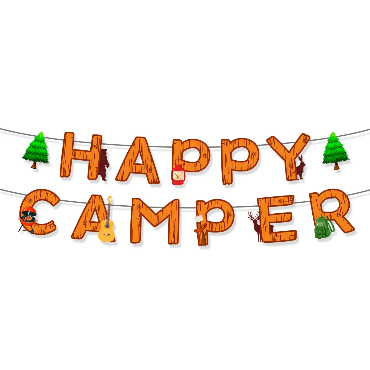 Outdoor Camping Party Decoration Happy Camper Banner, Birthday Bunting Patio Party Decoration Outdoor Camping Pull Flag