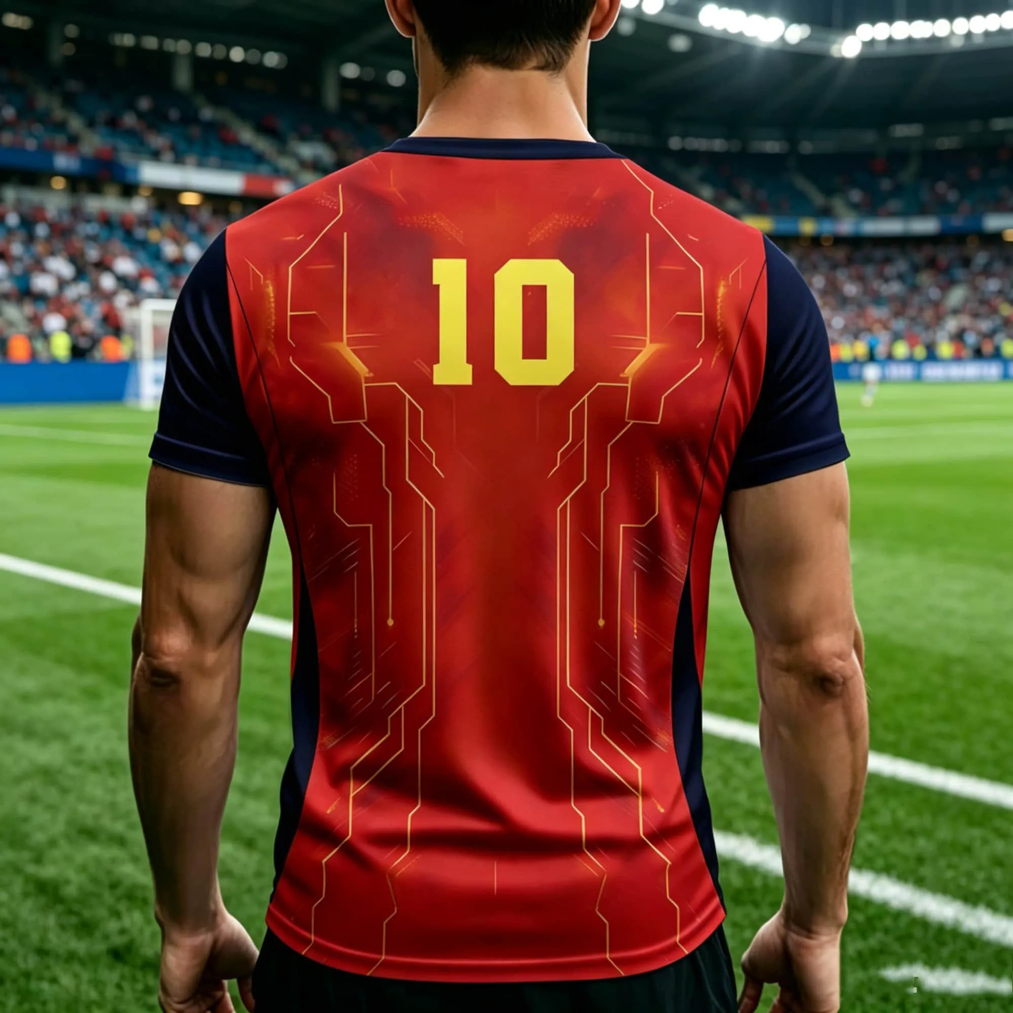 Tech Geometric Line Full Sublimation Number 10 Men Football Jersey Contrast Sleeve Lightweight Athletic Competition Tee