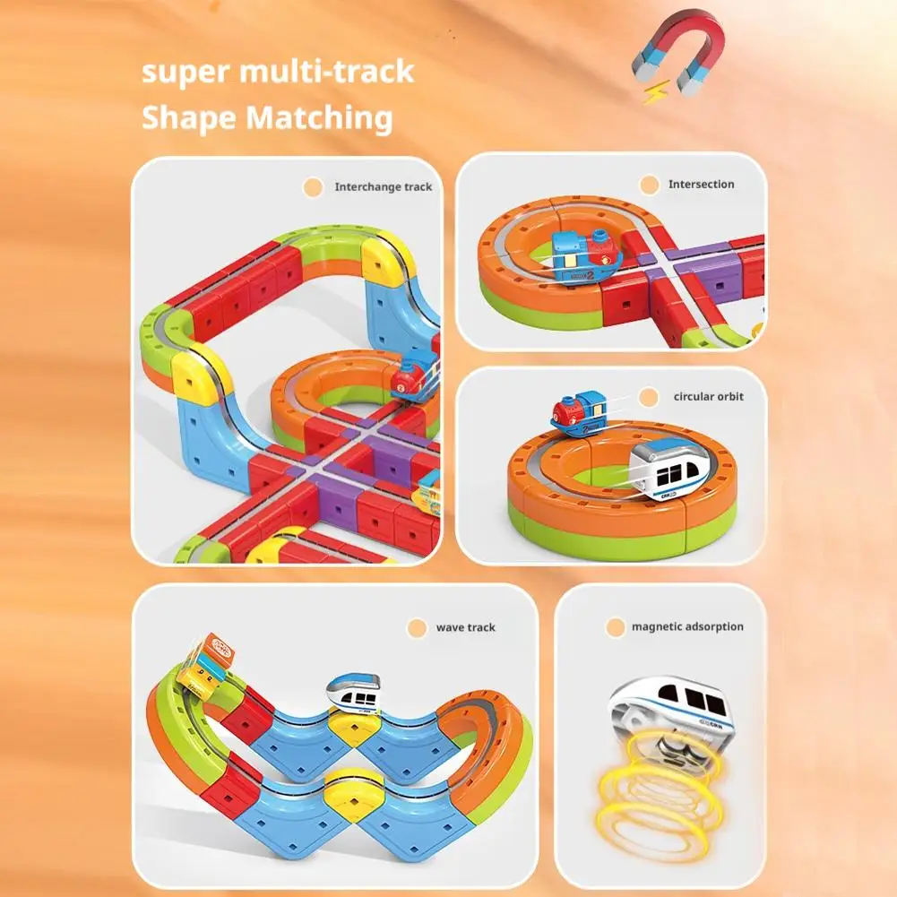 Magnetic Rail Race Car Building Set For Kids Diy Train Track Educational Sensory Puzzle Toy For Boys Christmas Gift 2025 New