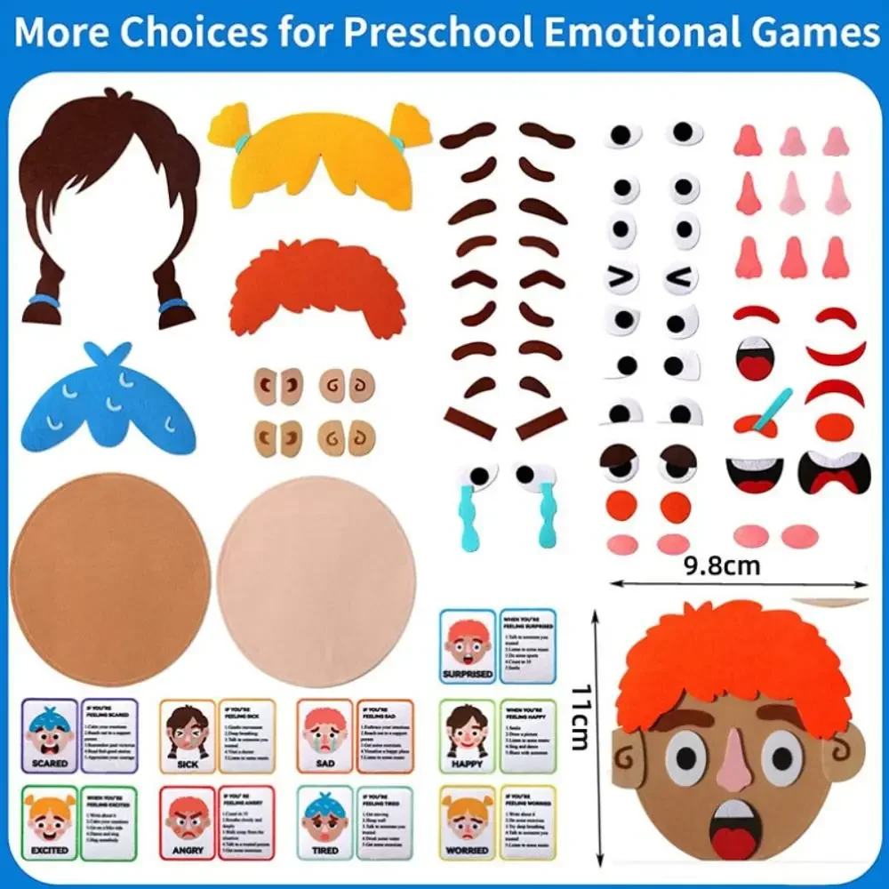 Emotions Change Felt Board Story Expression Game Early Learning DIY Facial Expressions Montessori Toys for Kids Learning Toy