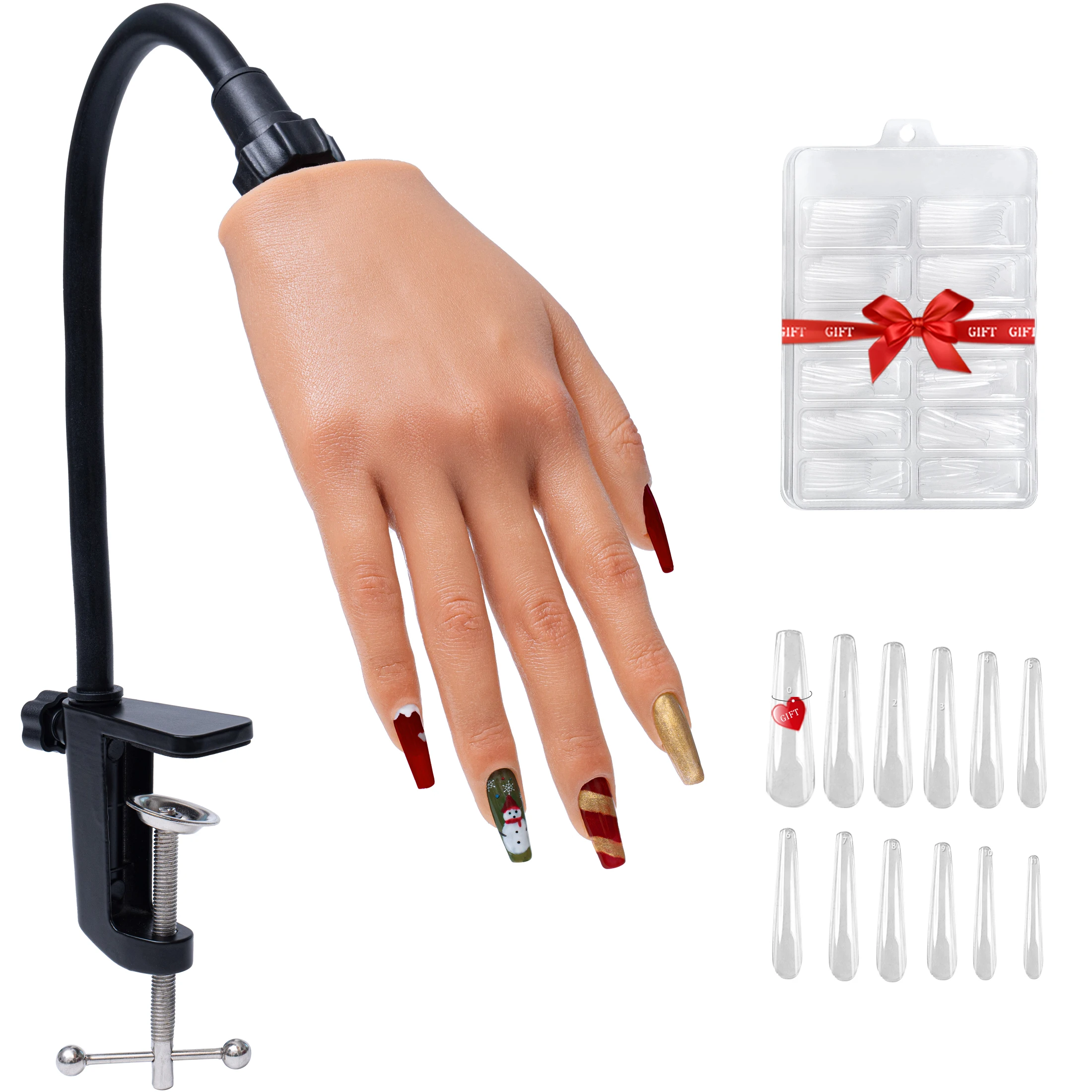 

Flexible Mannequin Hand with Nail Tips - Silicone Nail Practice Hand for Acrylic, Gel Art Training Beginner Kit