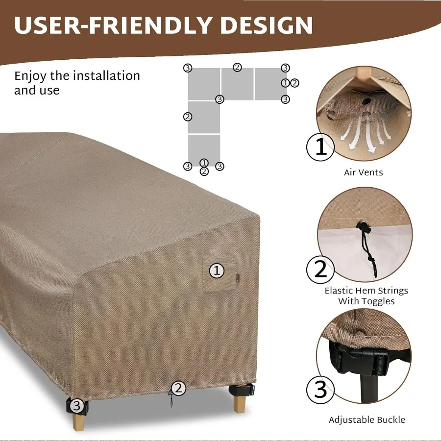 غطاء مقطعي خارجي من iBirdie مقاس 100 × 100 بوصة 99 × 98 97 × 96 L على شكل أريكة فناء مقاومة للماء ومقاومة للعوامل الجوية 600D شديدة التحمل G