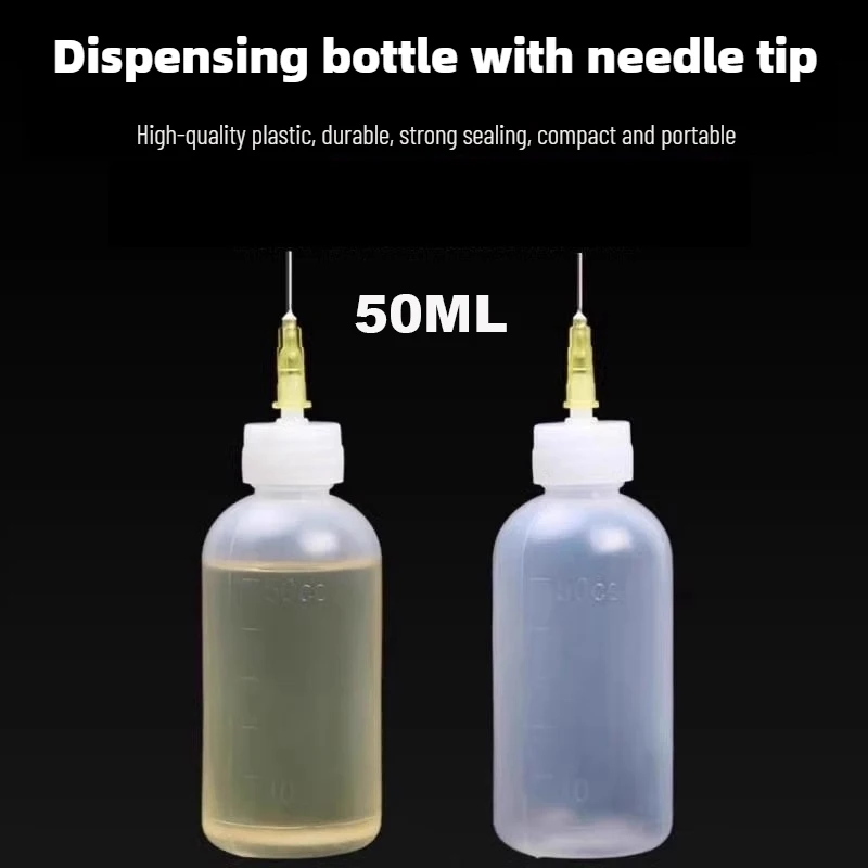 Frasco de plástico de 50ml con aguja para pasta de soldar, flux, alcohol y pegamento 502, dispensador para reparación de iPhone