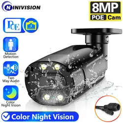 New 4K 8MP IP Camera Two-Way Audio Outdoor POE H.265 Onvif Metal Bullet CCTV Home 5MP Color Night Vision Security IPC Camera