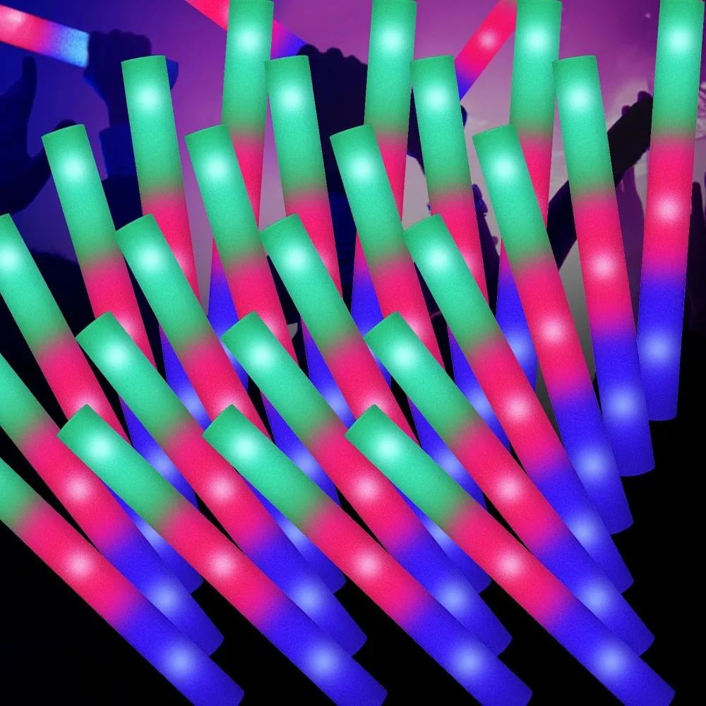 

100 PCS LED Foam Sticks, with 3 Modes Colorful Flashing, Glow in Dark Party Supplies, Glow Stick Bulk Party Pack