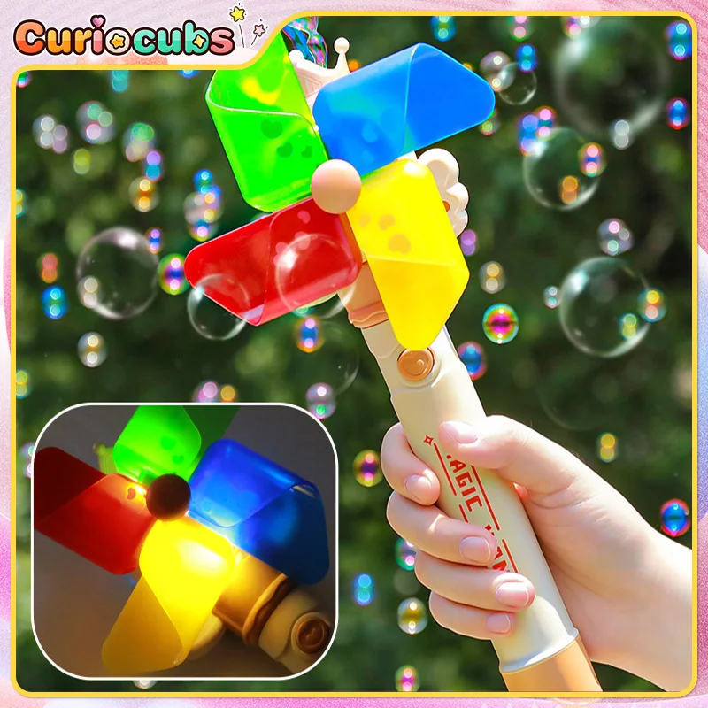 

Windmill Bubble Machine Handheld Automatic Soap Bubble Gun 360 degree Flip Blowing Bubble Sticks Children Outdoor Toy Party Gift