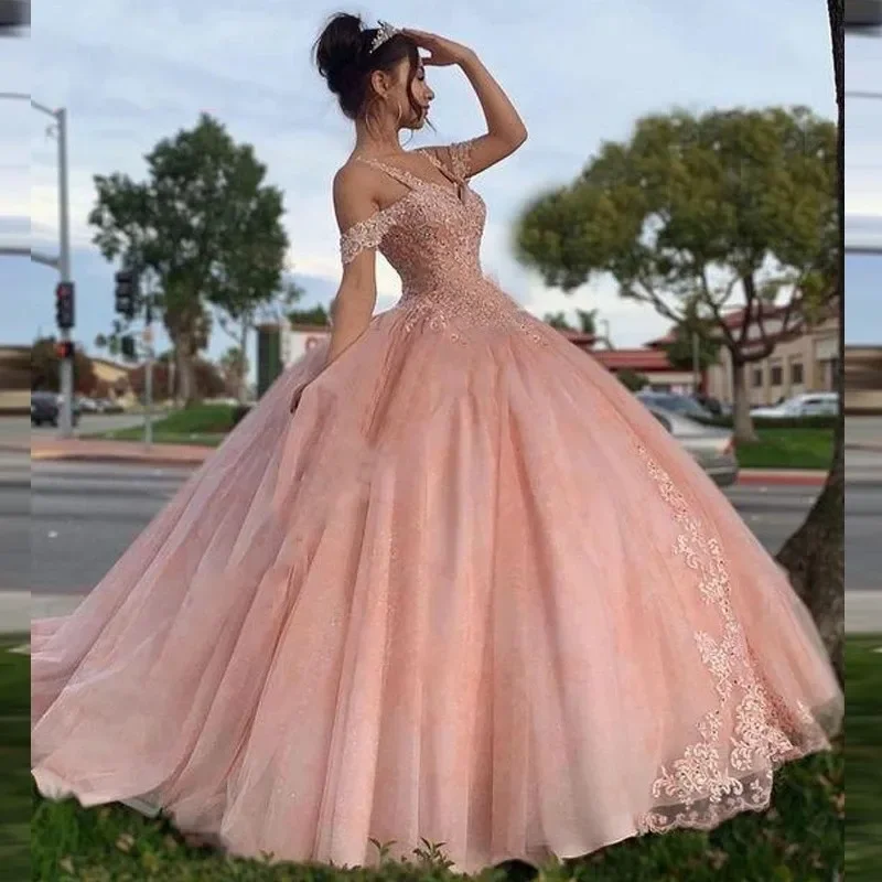 Модное бальное платье на бретельках с румянами, платья для Quinceanera, сексуальное кружевное платье для дебютанта на день рождения, Лидер продаж, 15 цветов