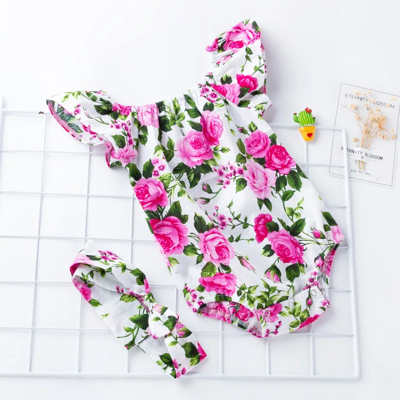 Newborn Infant Baby Girls Romper + Headband Cotton Sleeveless Baby Onepiece Jumpsuit Fashion Baby Girls Clothes Ropa Bebe image 4