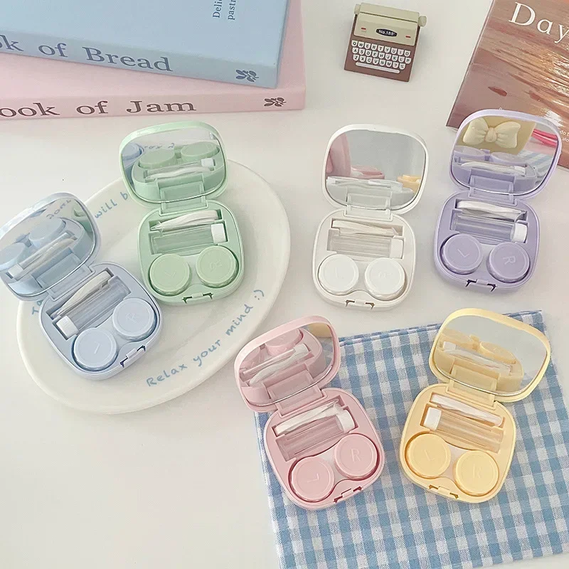 Girl Cute Bow Contact Lens Box with Mirror Women Mini Portable Eyes Contact Lens Container Box Contact Lens Cases Travel Kit