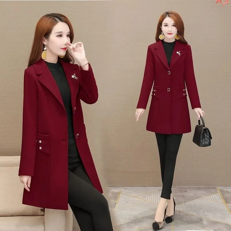 

Женская куртка с подкладкой, осенний новый элегантный кардиган, свободное пальто, модное темпераментное длинное пальто с двусторонними отверстиями для матери