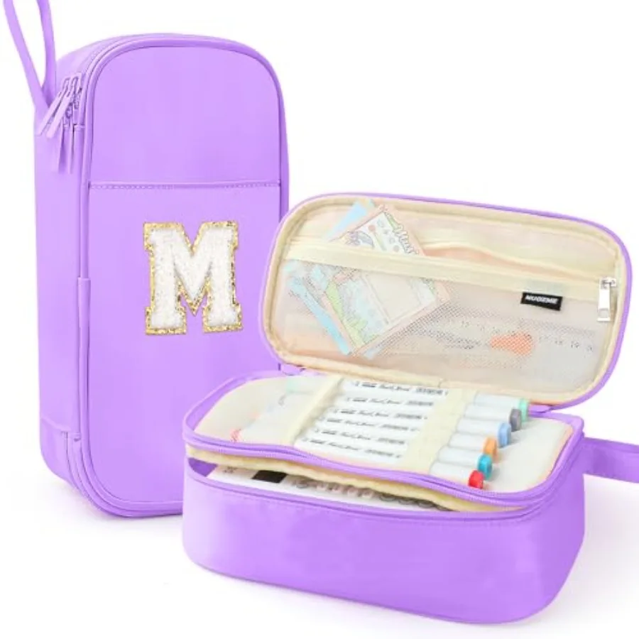 

Large Pencil Case, Big Capacity Pencil Pouch, Personalized Initial Pencil Bag with smooth zipper, Multiple Pockets, Cute Aesthe