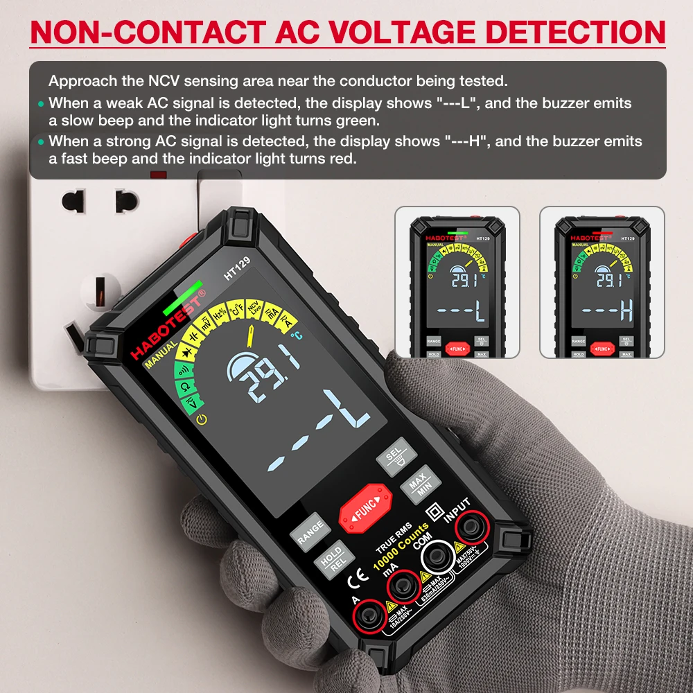 HABOTEST HT129 10000 Counts Digital Multimeter Smart Anti-burn DC AC Voltage Current True RMS Voltmeter Rechargeable Multitester