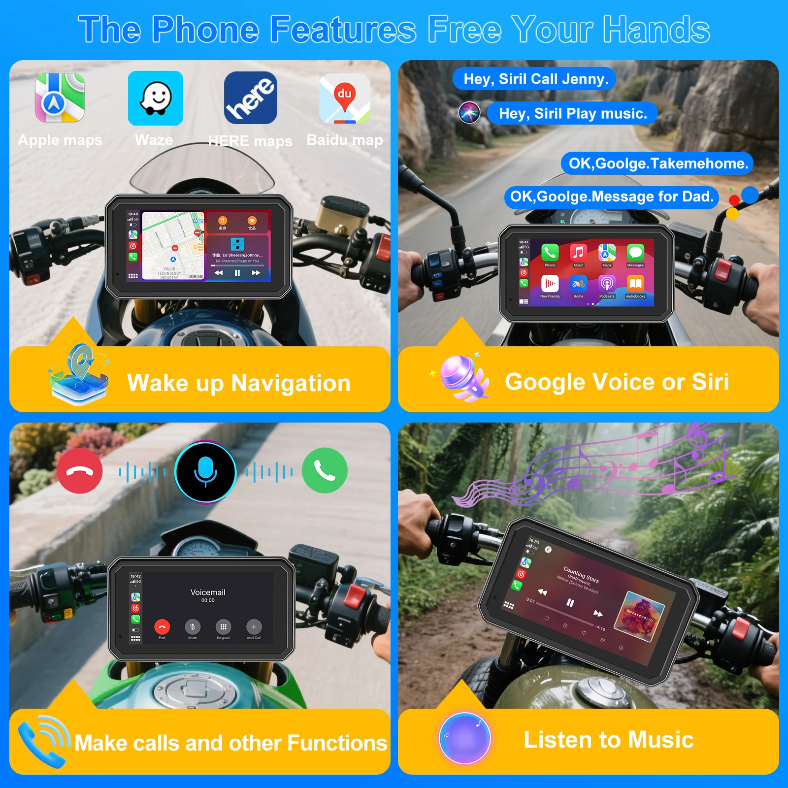 Reproductor Multimedia inalámbrico CarPlay Android Auto de 6 pulgadas para motocicleta grabadora de navegación GPS IP67 pantalla impermeable Bluetooth 5,0