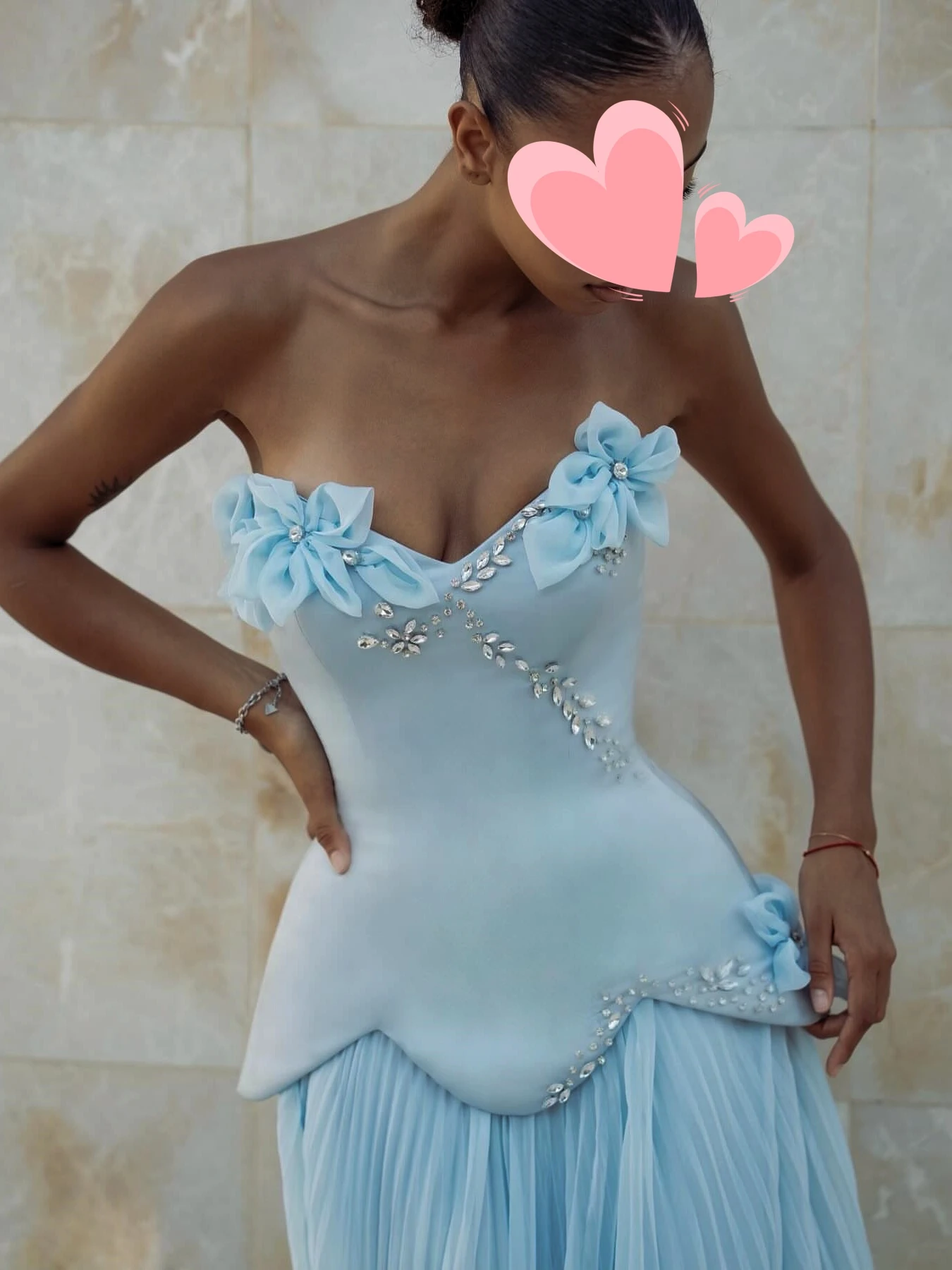 Andere Shore elegante vintage zoete blauwe bloemen kralen A-lijn nieuwe op maat gemaakte formele gelegenheid galajurk avondjurken