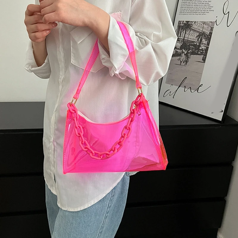 Fashion Ladies Jelly Bags PVC Clear Bag Underarm Bags Casual Women Summer Handbags Purse