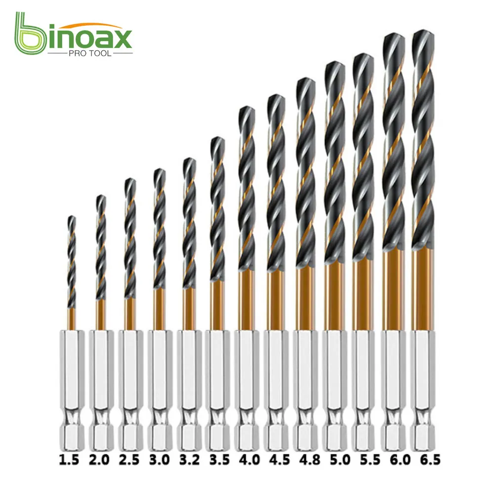 Binoax 13 Pcs HSS Twist Drill Bit Set Hexagonal Shank 1.5-6.5mm for Steel Copper Aluminum Wood