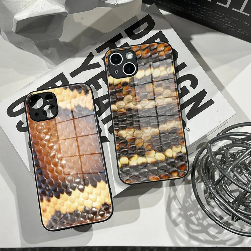 Snake Skin Phone Case Tempered Glass Shell FOR IPhone 16ProMAX 14 12 17Pro Air 15 16 Plus 13 Pro MAX Cover